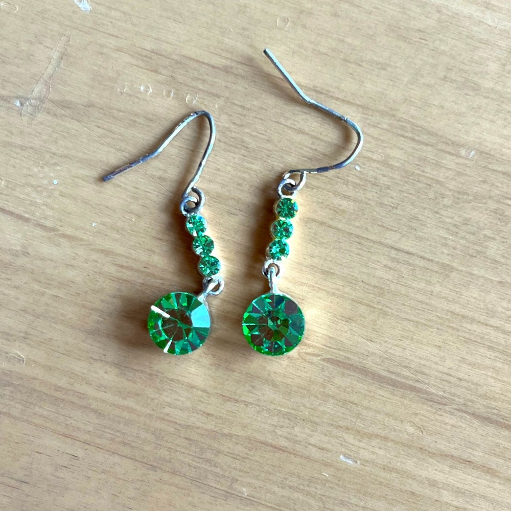 Green rhinestone dangle earrings